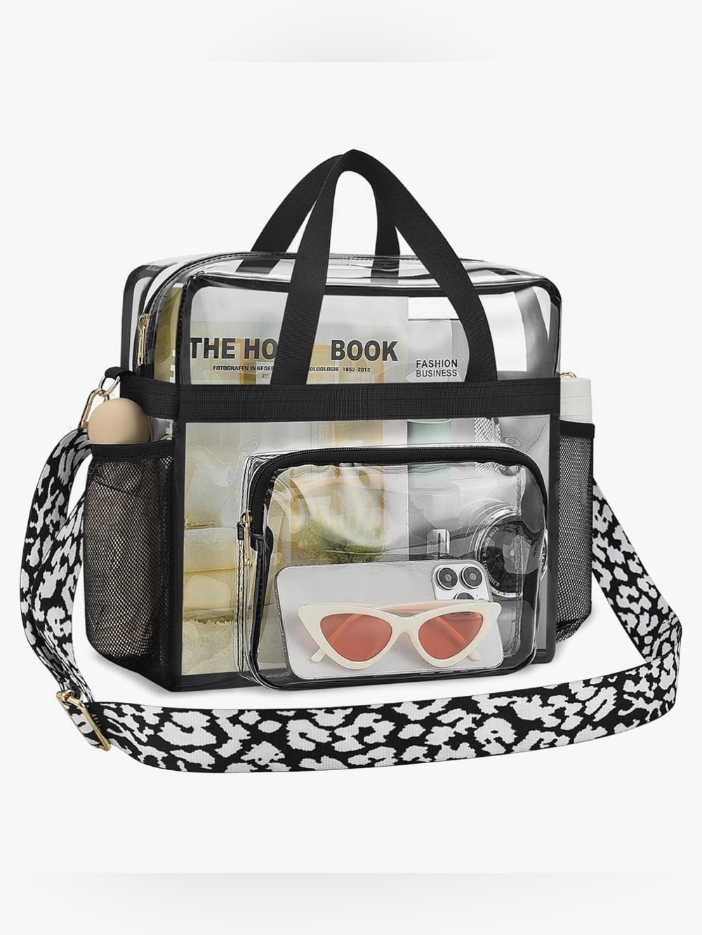 NWT Clear Stadium Approved Tote Bag Black White Crossbody Strap